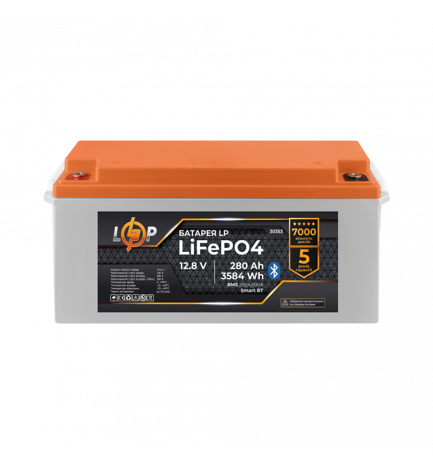 Акумулятор LP LiFePO4 12,8V - 280 Ah (3584Wh) (BMS 200A/100А) пластик Smart BT