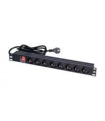 Блок розеток NVC-PDU-8M-16А Black для коммутационного шкафа 19" на 8 розеток, с выключателем