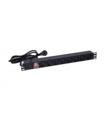 Блок розеток NVC-PDU-8M-16А Black для коммутационного шкафа 19" на 8 розеток, с выключателем