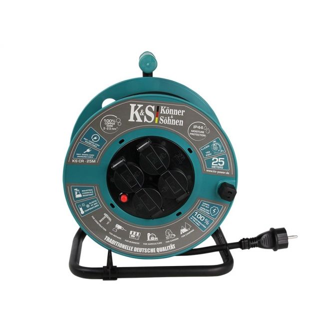 Könner & Söhnen Удлинитель сетевой KSCR-25M KS 2E 4хТип F, 3х2.5мм кв, 16A, на котушке, 25м, зелёный