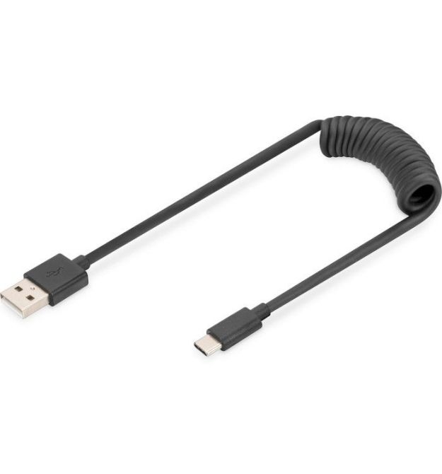Кабель USB-C - USB-A заряджання/синхронізації, DIGITUS, 1м, Type-C, спіральний, чорний