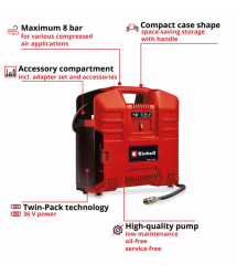 Автомобильный компрессор Einhel TE-AC 36/8 Li OF Set-Solo PXC акум, 130 л/мин, (без АКБ и ЗУ)