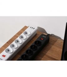 2E Сетевой фильтр 5XSchuko с защитой от импульcных скачков напряжения, 3G*1.5мм, 3*USB-A, 2м, white