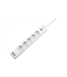 2E Сетевой фильтр 5XSchuko с защитой от импульcных скачков напряжения, 3G*1.5мм, 3*USB-A, 2м, white