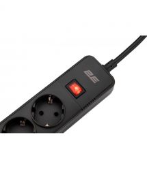 2E Сетевой фильтр 5XSchuko с защитой от импульcных скачков напряжения, 3G*1.5мм, 3*USB-A, 2м, black