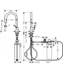 Hansgrohe Змішувач для кухні Hansgrohe Aqittura M91, довж.виливу - 240мм, витяжний, 1важіль, FilterSystem 210, чорний матовий