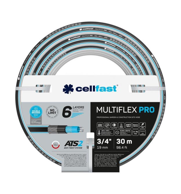 Шланг садовый Cellfast MULTIFLEX PRO 3/4" 30 м 6 слоев до 35 Бар -20…+65 °C (13-821)