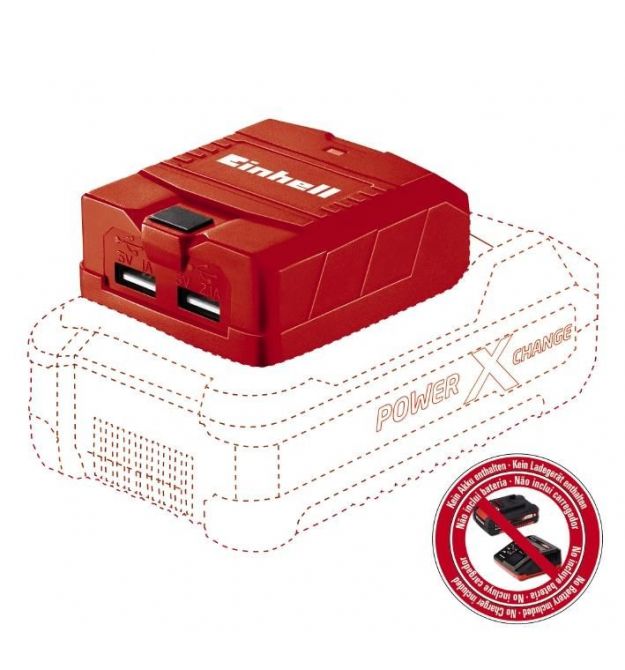 Зарядний пристрій Einhell TE-CP 18 Li USB PXC, 18В,1А/2.1А, 2хUSB, 0.06 кг (4514120)