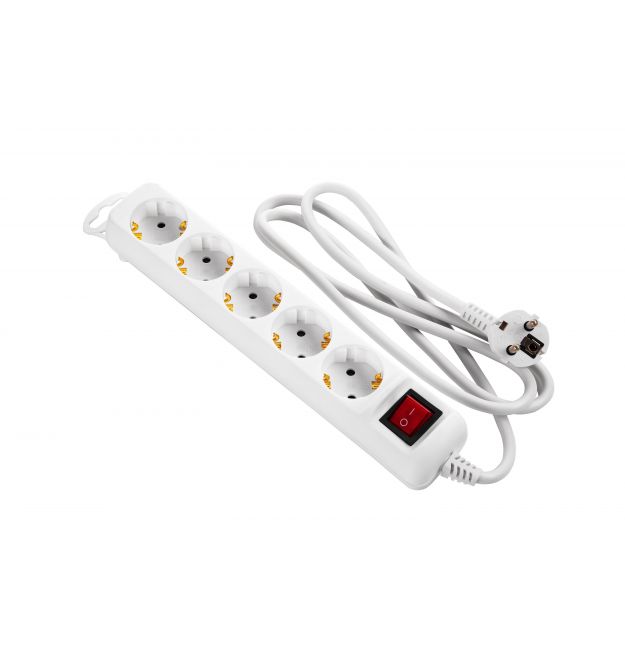 Мережевий подовжувач 2E 5XSchuko з вимикачем, 3G*1.5мм, 1.5м, white