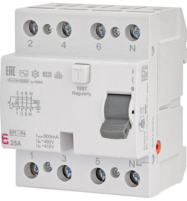 Реле дифференциальное ETI (УЗО) 4р EFI-P4 25/0,3 тип AC (10kA)