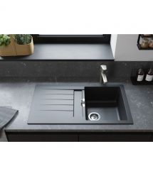 Hansgrohe Мийка кухонна S52, граніт, прямокутник, з крилом, 840х480х190мм, чаша - 2, накладна, S520-F345, чорний графіт