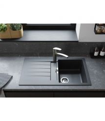 Hansgrohe Мойка кухонная S52, гранит, прямоуг., с крылом, 840х480х190мм, чаша- 2, накладная, S520-F345, черный графит