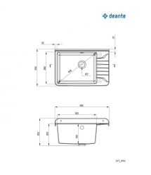 Deante Мийка кухонна Garden, полістирол, прямокут., без крила, 505х350х252мм, чаша - 1, до стіни, сірий