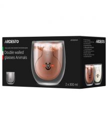 ARDESTO Набір чашок Animals з подвійними стінками, 300 мл, 2 од., боросилікатне скло