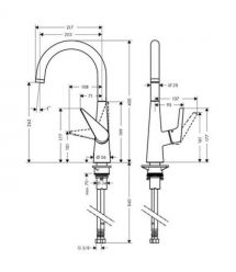 Hansgrohe Смеситель для кухни Talis S, дл.излива - 203мм, поворотный, 1 рычаг, KM260, хром