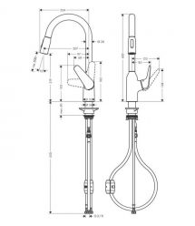 Hansgrohe Змішувач для кухні Focus M42, довж.виливу - 224мм, витяжний, 1важіль, KM220, хром