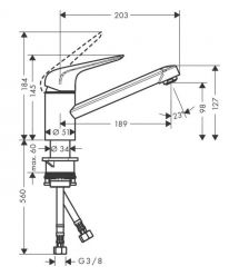 Hansgrohe Змішувач для кухні Focus M42, довж.виливу - 203мм, поворотний, 1важіль, KM100, хром