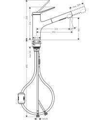 Hansgrohe Смеситель для кухни Zesis M33, дл.излива - 219мм, вытяжной, 1 рычаг, KM150, хром