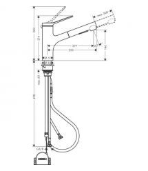 Hansgrohe Смеситель для кухни Zesis M33, дл.излива - 219мм, вытяжной, 1 рычаг, KM150sBoxlite, сталь