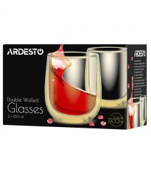 ARDESTO Набор чашек Golden Moon с двойными стенками, 250 мл, H 9,5 см, 2 шт, боросиликатное стекло