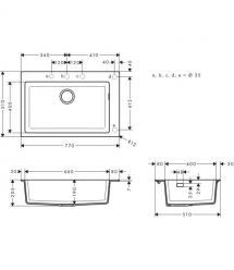 Hansgrohe Мойка кухонная S51, гранит, прямоуг., без крыла, 770х510х190мм, чаша- 1, накладная, S510-F660, серый камень