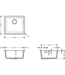 Hansgrohe Мийка кухонна S51, граніт, квадрат, без крила, 500х450х190мм, чаша - 1, врізна, S510-U450, чорний графіт