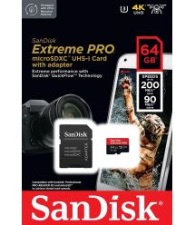Карта пам'яті SanDisk microSD 64GB C10 UHS-I U3 R200/W90MB/s Extreme Pro V30 + SD