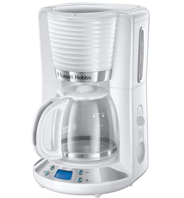 Кофеварка Russell Hobbs капельная Inspire 1,25л, молотый, 10 чашек, таймер включения, белый