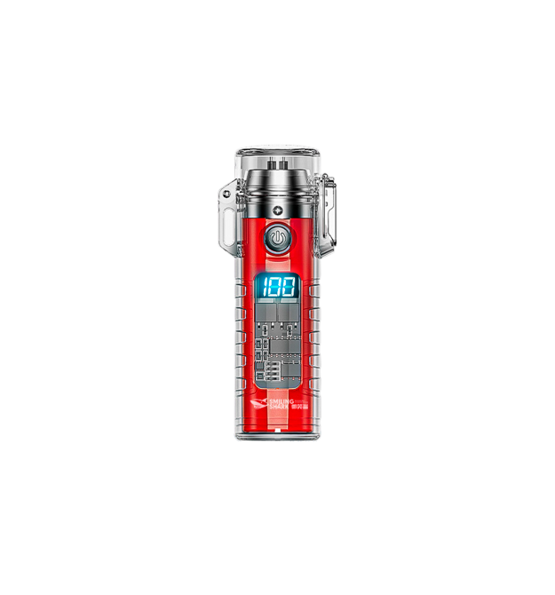 Запальничка дугова з ліхтариком KY-RD, LED 3 режими, Li-ion 260mAh, Type-C, IP56, 95x28mm, Red, BOX