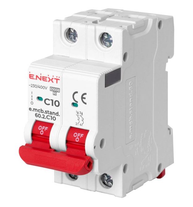 Модульный автоматический выключатель Enext e.mcb.stand.60.2.C10, 2р, 10А, C, 6кА