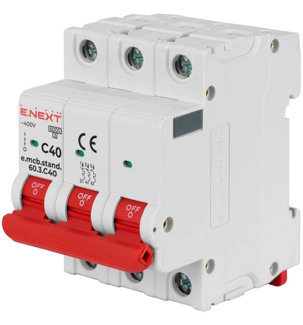 Модульный автоматический выключатель Enext e.mcb.stand.60.3.C40, 3р, 40А, C, 6кА
