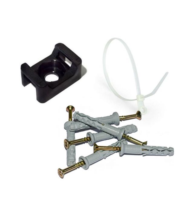 Монтажный комплект: Стяжка Relfix 5 x 200 мм с креплением (100 шт/уп) белая + Пл