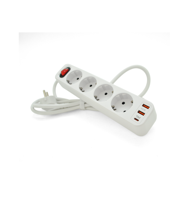 Мережевий фільтр HOCO NS1 на 4 розетки + 3 USB, 18W, 220В, White