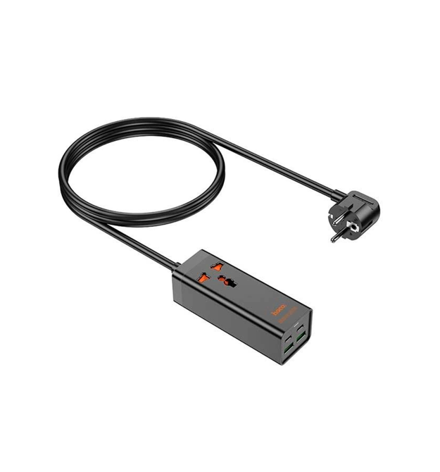 Мережевий фільтр HOCO AC10A на 1 розетку + 2 USB + 2 USB-C, 65W, кабель 1,5 м, 220В, Black, Box