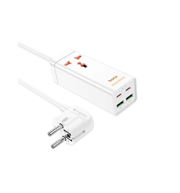 Мережевий фільтр HOCO AC10A на 1 розетку + 2 USB + 2 USB-C, 65W, кабель 1,5 м, 220В, White, Box