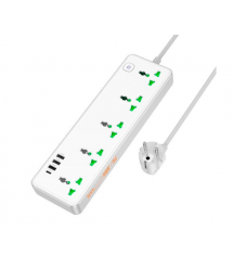 Мережевий фільтр HOCO AC13A на 5 розеток + 3 USB + USB-C, 17W, 220В, кабель 1,5м, White, Box