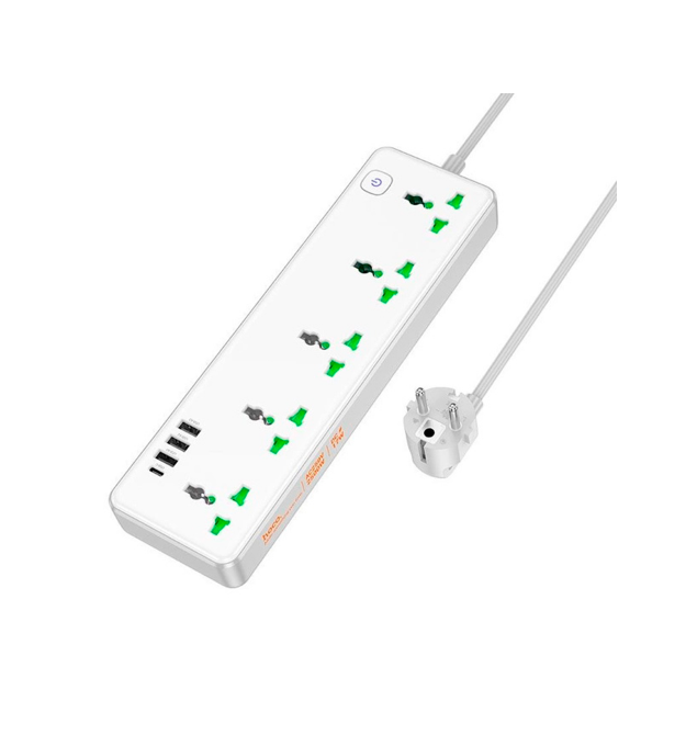 Мережевий фільтр HOCO AC13A на 5 розеток + 3 USB + USB-C, 17W, 220В, кабель 1,5м, White, Box