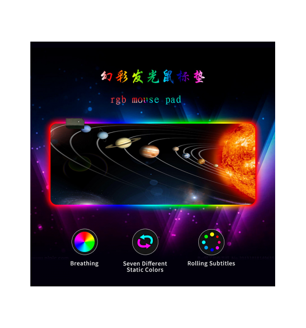 Килимок 300*800 для миші Solar system тканинний з боковою прошивкою, товщина 3 мм, RGB підсвічування, живлення USB 1,8 м, Color