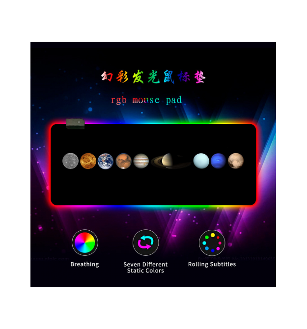 Килимок 300*800 для миші Planets marbles тканинний з боковою прошивкою, товщина 3 мм, RGB підсвічування, живлення USB 1,8 м, Col