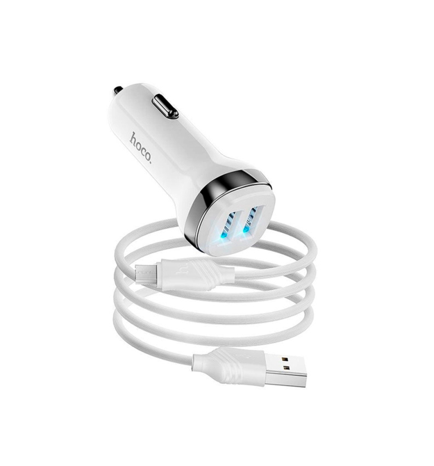 Набір АЗУ 12-24V HOCO Z40 кабель Micro, 2xUSB, 2.4A, кабель 1м, White, Box