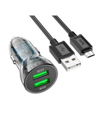 Набір АЗУ 12-24V HOCO Z47 кабель Micro, 2xUSB 3.0, 2.4A, кабель 1м, Black, Box