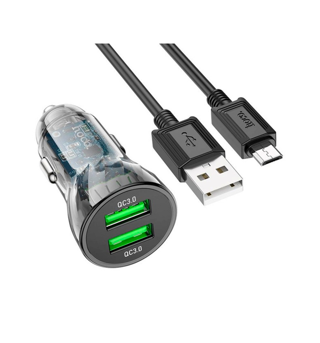 Набір АЗУ 12-24V HOCO Z47 кабель Micro, 2xUSB 3.0, 2.4A, кабель 1м, Black, Box
