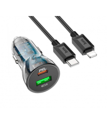 Набір АЗУ 12-24V HOCO Z47A+ кабель Lighting, USB 3.0+USB-C, 3A, кабель 1м, Black, Box