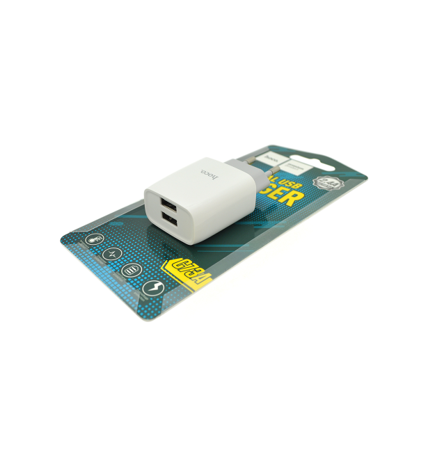 Набор СЗУ 110-240V HOCO C73A, 2xUSB, 2.4A, White, Blister