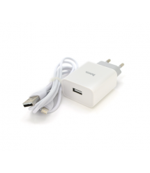 Набір СЗУ 110-240V HOCO C81A 1xUSB+ кабель Lighting, 2.1A, кабель 1м, White, Blister