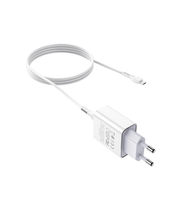 Набір СЗУ 110-240V HOCO C81A 1xUSB+ кабель Micro, 2.1A, кабель 1м, White, Blister