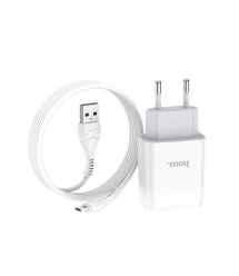 Набір СЗУ 110-240V HOCO C73A+ кабель Micro, 2xUSB, 2.4A, кабель 1м, White, Blister