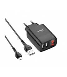 Набір СЗУ 110-240V HOCO C86A+ кабель Micro, 2xUSB, 2.4A, кабель 1м, Black, Box