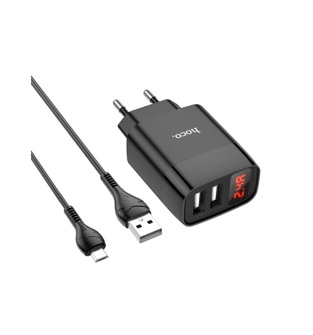 Набір СЗУ 110-240V HOCO C86A+ кабель Micro, 2xUSB, 2.4A, кабель 1м, Black, Box