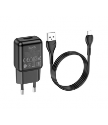 Набір СЗУ 110-240V HOCO C96A+ кабель Lighting, 1xUSB, 2.1A, кабель 1м, Black, Blister